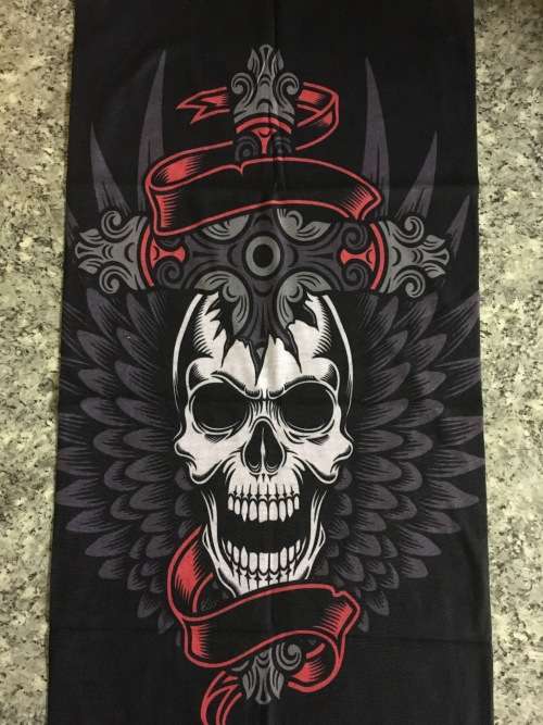 Tube seamless scarf face mask Skull with sword and wings buff
