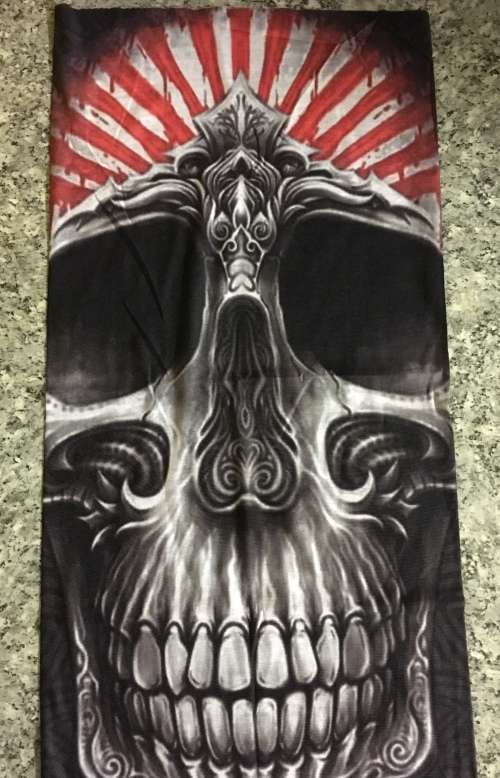 Tube seamless scarf face mask Skull face with red and white bandana buff