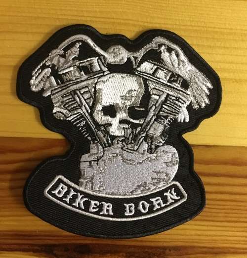 SALE!!! BDG79 Skull with pistons Biker born badge patch 10cm
