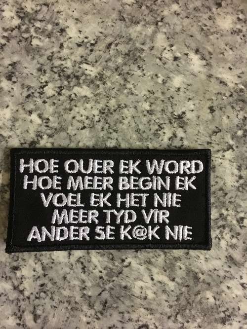 BDG195 Afrikaans 1 Biker ouer slogan badge patch