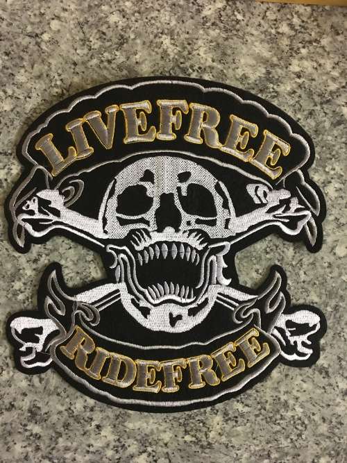 Large Live Free Ride Free Skull Patch with Gold Badge