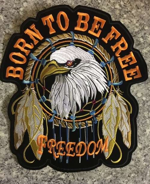Born to be Free Eagle and feathers patch Front size
