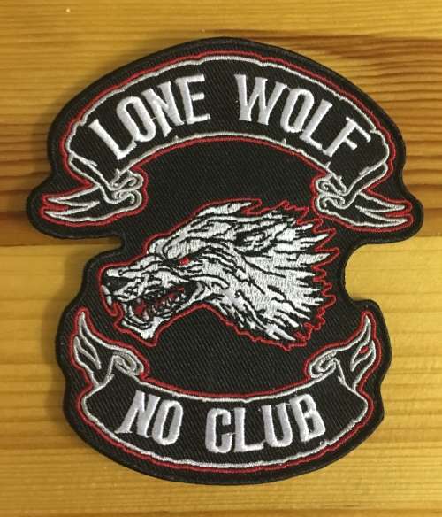 END OF RANGE!! Lone wolf no club with bike badge patch red finish 11cm x 11cm