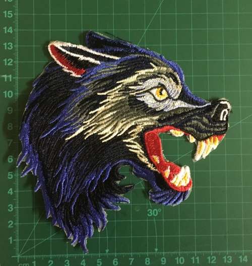 Wolf Badge Patch in Blue Facing Right 13cm x 14cm