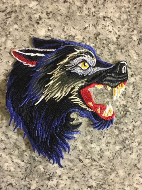 Wolf Badge Patch in Blue Facing Right 13cm x 14cm