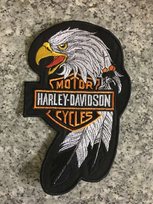 BDG1111 Eagle with feathers H D patch badge 19.1cm x 12cm