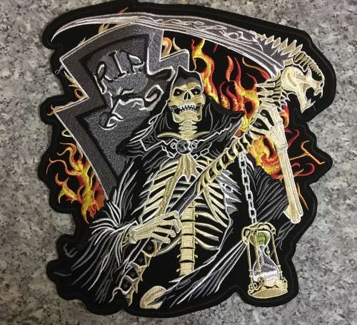 BDG1124 Large Reaper with flames and thombstone badge patch 30cm x 31cm