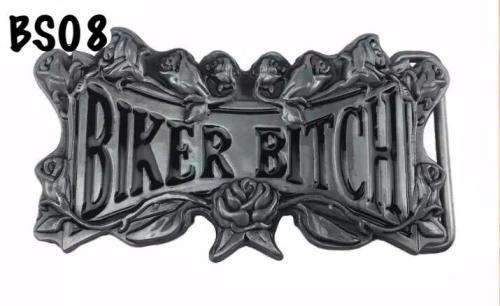 Biker Belt buckle metal plated with Biker Bitch design