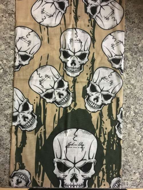 NEW Tube seamless scarf face mask Skull in green and beige buff two designs