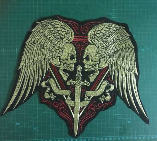 BDG1180 LARGE BIKE skull wings sword patch 30cm x 36cm