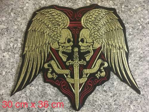 BDG1180 LARGE BIKE skull wings sword patch 30cm x 36cm