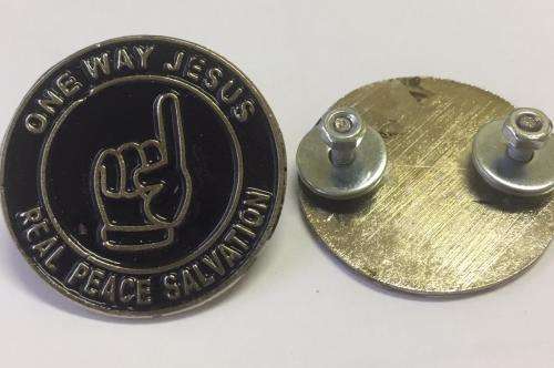 One way Jesus metal badge pin sturdy screw backside
