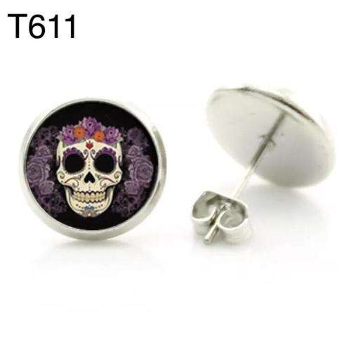 Sugar Skull Stud earrings Rhodium plated 12mm