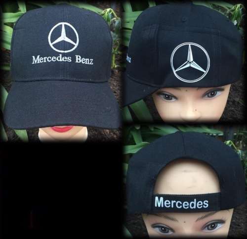 Black embroidered and printed cap with Mercedes Benz