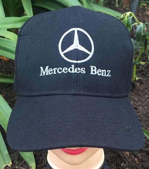 Black embroidered and printed cap with Mercedes Benz