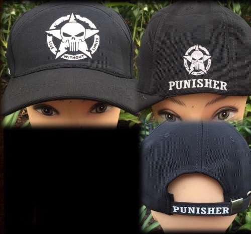 Printed black cap with punisher front and sides design 2