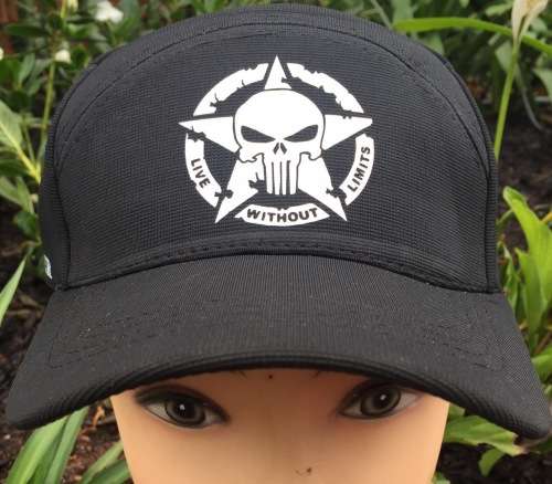 Printed black cap with punisher front and sides design 2