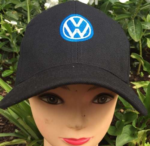 Black embroidered and printed cap with VW Volkswagen white and blue