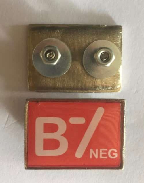 Blood type metal badge pin sturdy screw backside B- 3cm x 2cm