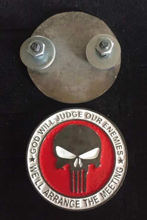 Punisher badge pin sturdy screw backside Red