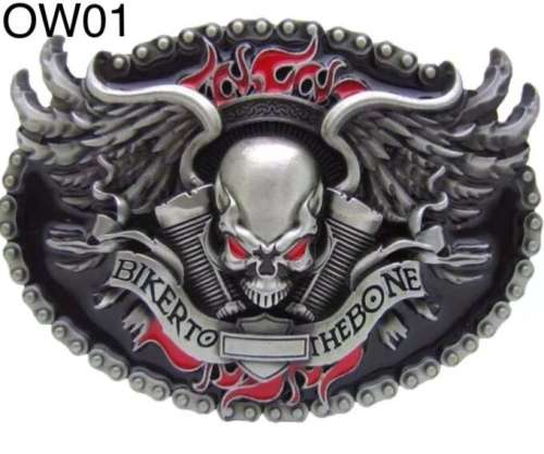 Biker Belt buckle metal plated with Biker to the bone design