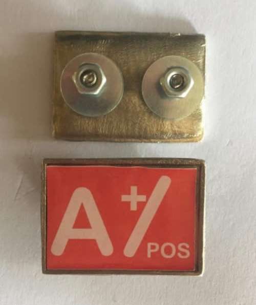 Blood type metal badge pin sturdy screw backside A+ 3cm x 2cm