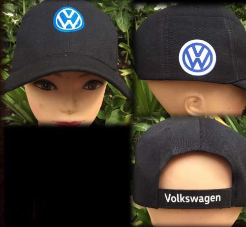 Black embroidered and printed cap with VW Volkswagen white and blue