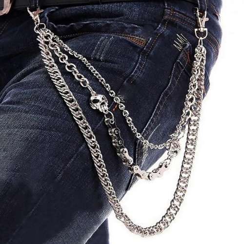 Fashion  Jewellery Wallet Chain 3 Layer Biker Punk Silver Toned