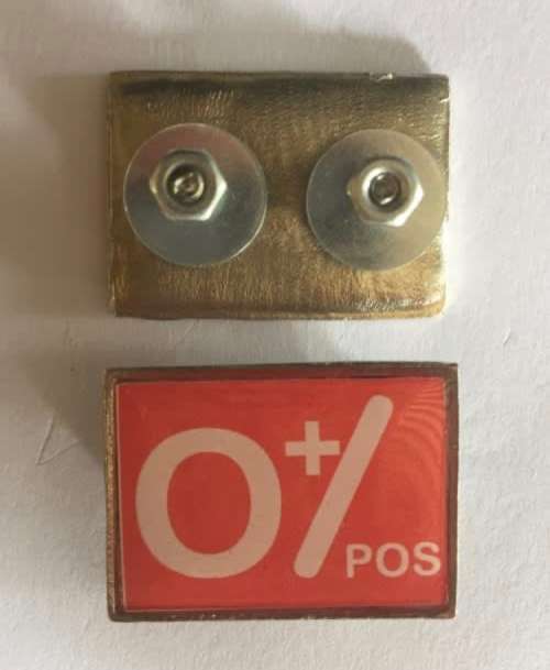 Blood type metal badge pin sturdy screw backside O+ 3cm x 2cm