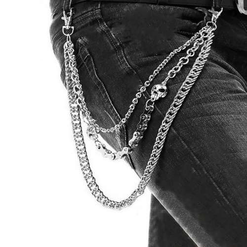 Fashion  Jewellery Wallet Chain 3 Layer Biker Punk Silver Toned