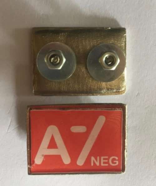 Blood type metal badge pin sturdy screw backside A- 3cm x 2cm