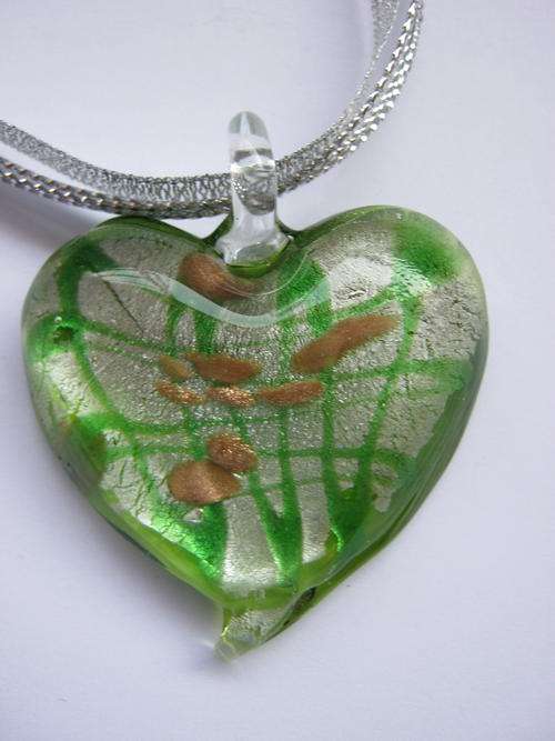 Striking green heart murano glass pendant