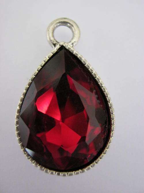 Ruby red tear drop pendant with chain