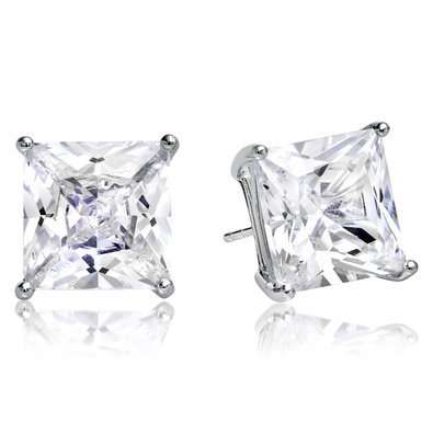 STERLING SILVER 925 SQUARE 5MM "BECKHAM" STUD EARINGS WITH CUBIC ZIRCONIA