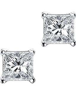 STERLING SILVER 925 SQUARE 6MM "BECKHAM" STUD EARINGS WITH CUBIC ZIRCONIA