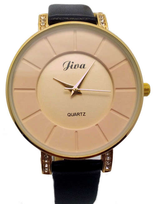 Ladies "Bling"  Diva watch with genuine leather black strap