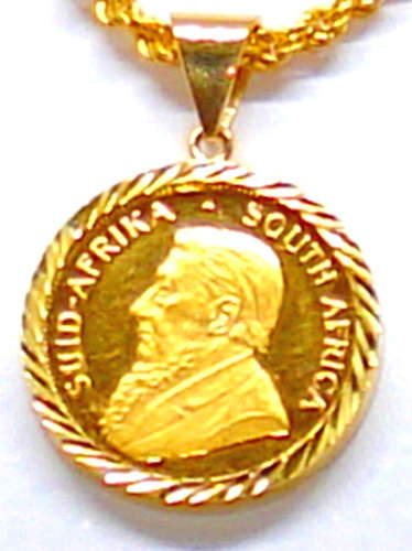 22ct 1/0 Kruger Coin with a 9ct Solid Gold Pendant with "Engraved" Casing