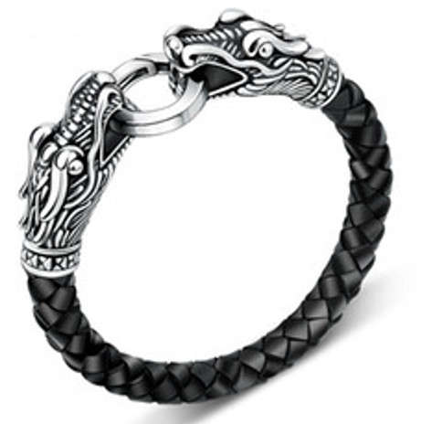 LEATHER TIBETAN SILVER BRACELET WITH DRAGON HEAD CLASP **STOCK ON HAND**