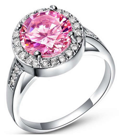 STERLING SILVER 925 FILLED LADIES DRESS RING WITH PINK CUBIC ZIRCONIA **STOCK ON HAND**