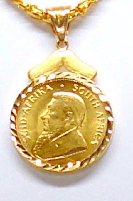 22ct 1/0 Kruger Coin with a 9ct Solid Gold " Fancy Pattern with Engraved" Casing