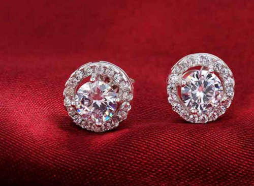 STERLING SILVER 925 FILLED LADIES RING AND EARRING SET WITH SIMULATED DIAMONDS