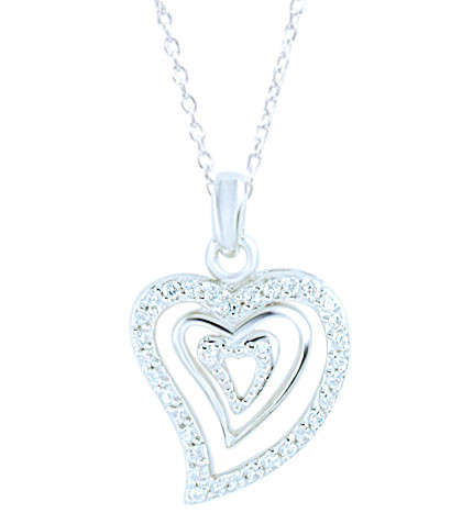 Sterling Silver 925  ladies heart pendant  and chain with cubic zirconia