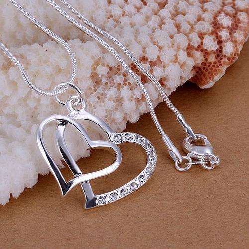 STERLING SILVER 925 FILLED  LADIES FASHION DOUBLE HEART PENDANT ON A CHAIN  **STOCK N HAND**
