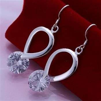 STERLING SILVER 925 FILLED LADIES FASHION DROP EARRINGS WITH 13MM CUBIC ZIRCONIA