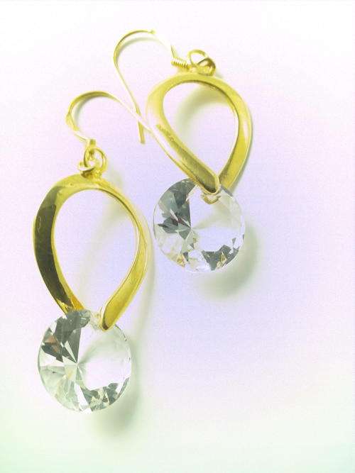 LADIES GOLD PLATED FASHION  EARRINGS WITH 13MM CUBIC ZIRCONIA DROP **STOCK ON HAND**