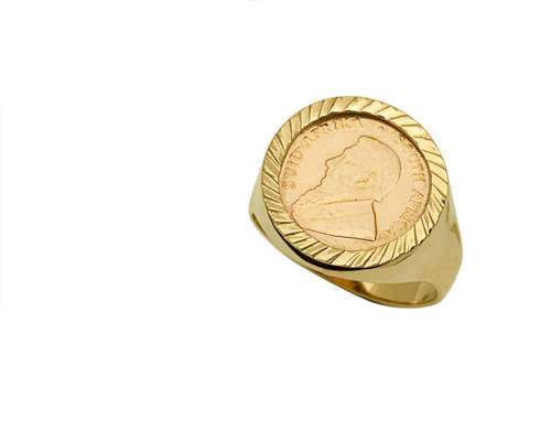 9CT PURE YELLOW GOLD GENTS COIN RING WITH 22CT GOLD 1 10 KRUGER COIN STOCK ON HAND