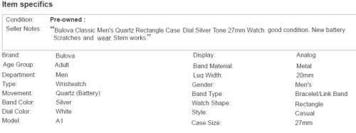 Bulova A1 (Secondhand) Quartz Mens`  Unisex Watch