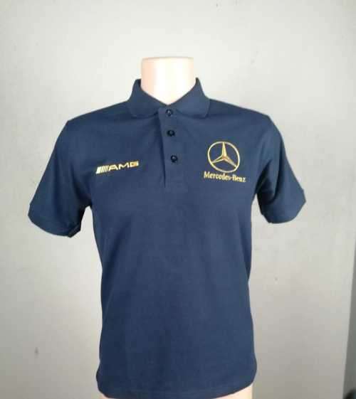 Mercedes Benz Amg Navy  Golf Shirt With Gold Branding -(Sizes Small - 4XL )