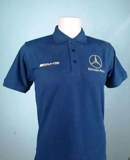 Mercedes Benz Amg Navy  Golf Shirt With Gold Branding -(Sizes Small - 4XL )