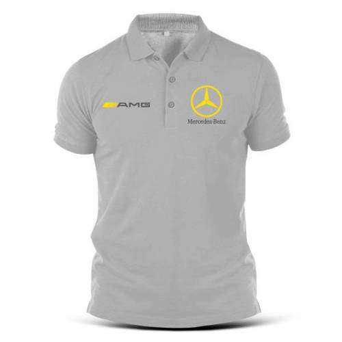 Mercedes Benz Amg Grey Golf Shirt With Gold Branding -(Sizes Small - 4XL )
